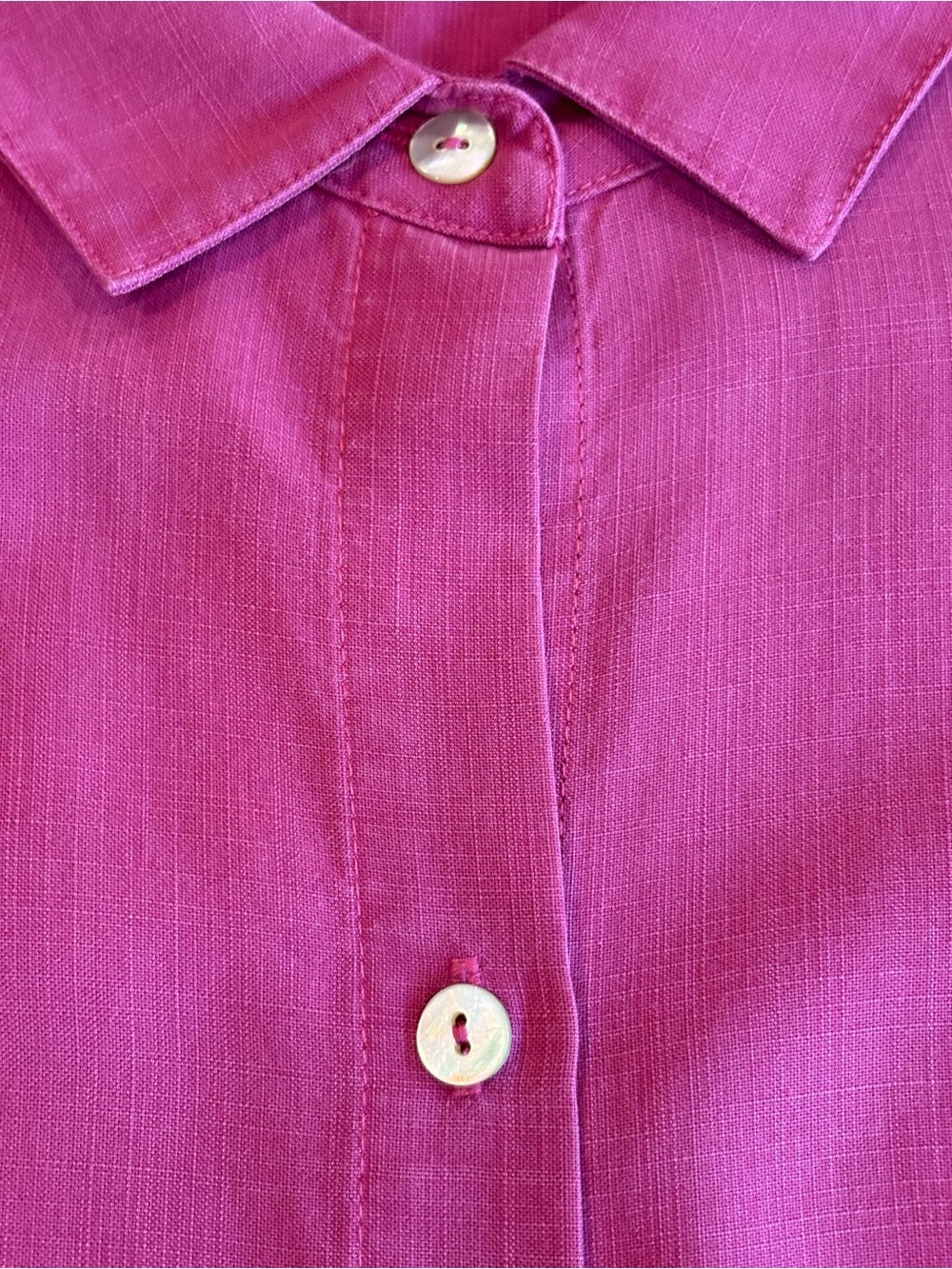 Soft Surroundings Je Veux TENCEL Women's Button-up Short-Sleeve Top in Fuchsia - Picture 7 of 8